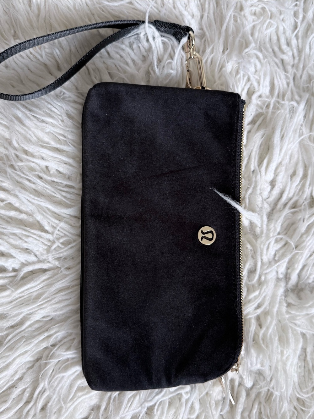 lululemon athletica Black Velvet Wristlet Clutch with Gold hardware